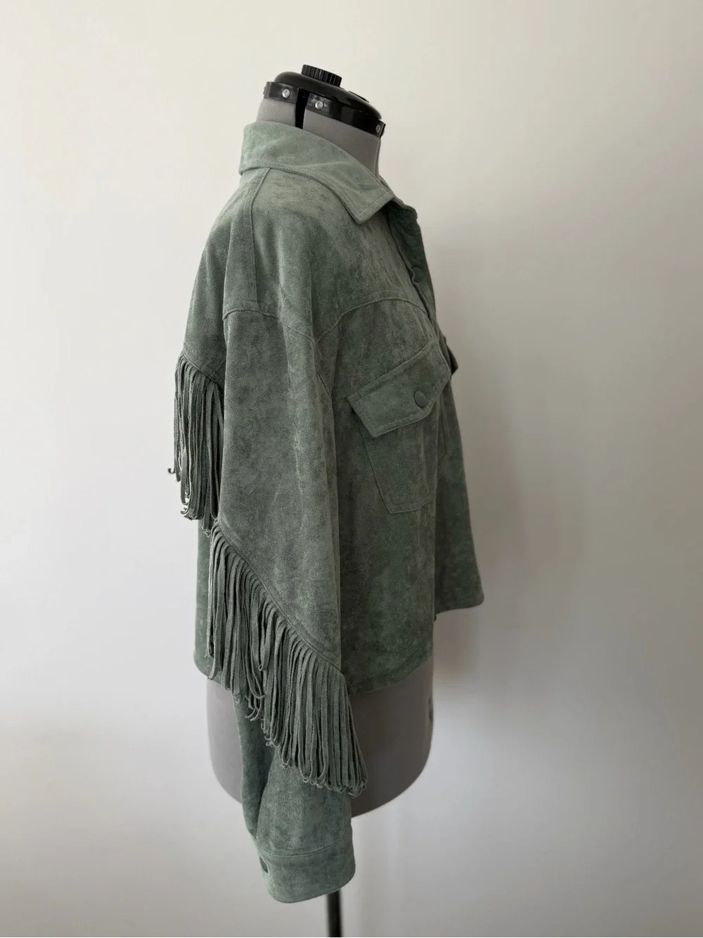 BLANKNYG - Free People - Fringe Jacket - Faux Suede - women’s sz L - Sage Green - Picture 7 of 11